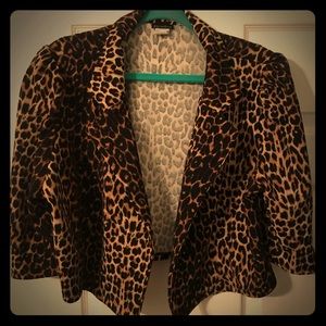 Leopard puffy sleeve cropped jacket